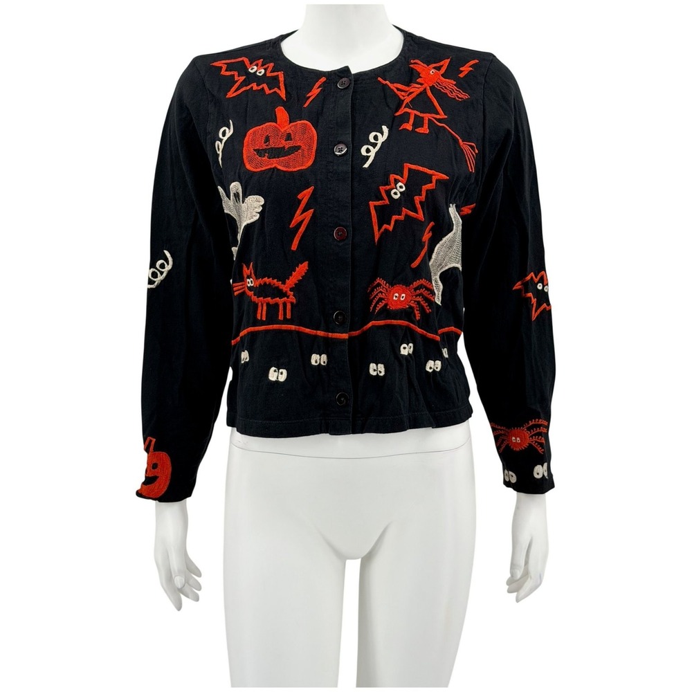 Michael Simon Lite Cardigan Womens Medium Petite Black Halloween Witchy Spooky